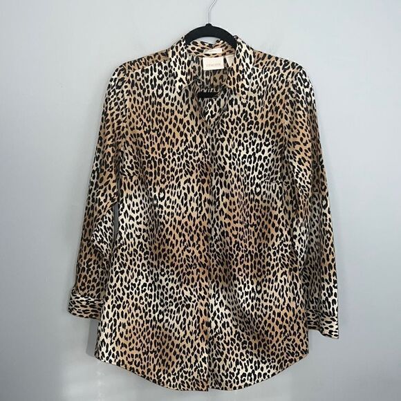 Chico’s Women’s size 0 size 4-6 New Cheetah animal print No Iron Blouse - Picture 3 of 13